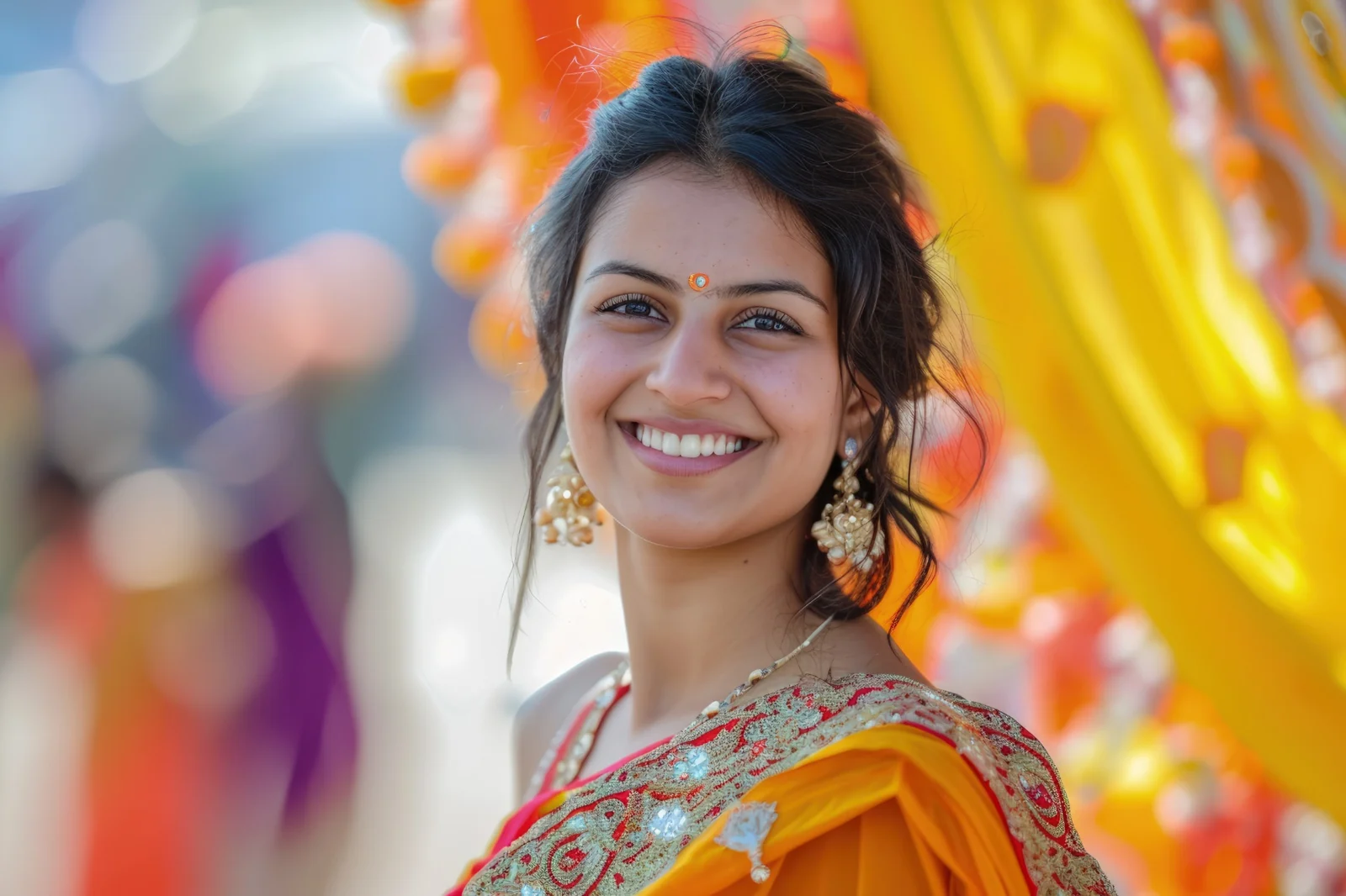 Smiling participant at a vibrant community celebration